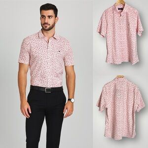 Vineyard Vines Poplin Short Sleeve Shirt Size Large Harbour Toss Print Stretch